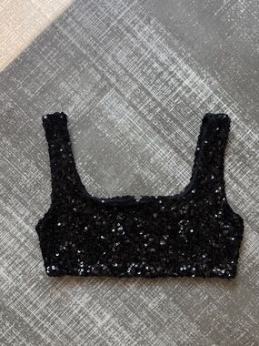EUC Black Sequin Crop Tank Top Bralette